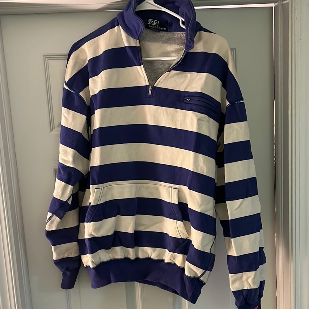 Polo Ralph Lauren  Blue and White Zip Up Sweater